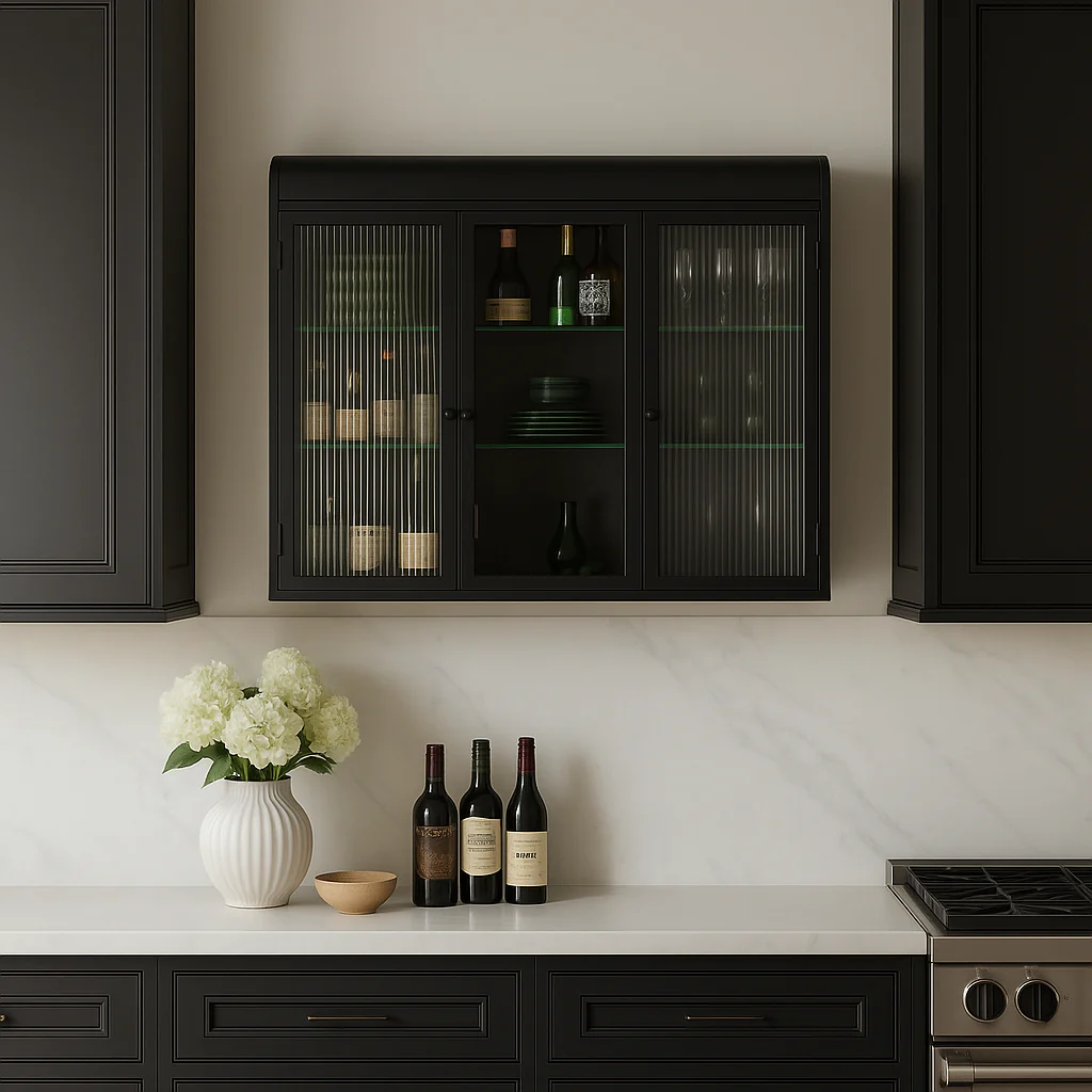 Adrinfly 3-Door Arched Wall-Mounted Glass Cabinet in Black - Image 3