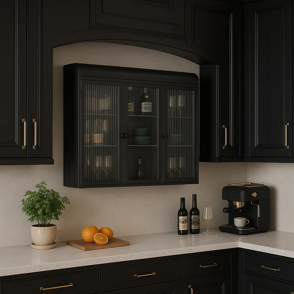 Adrinfly 3-Door Arched Wall-Mounted Glass Cabinet in Black - Image 4