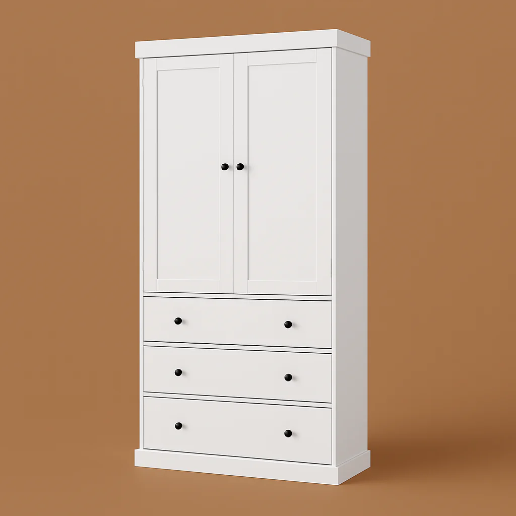 Adrinfly White MDF Kitchen Cabinet with Adjustable Shelves and Drawers