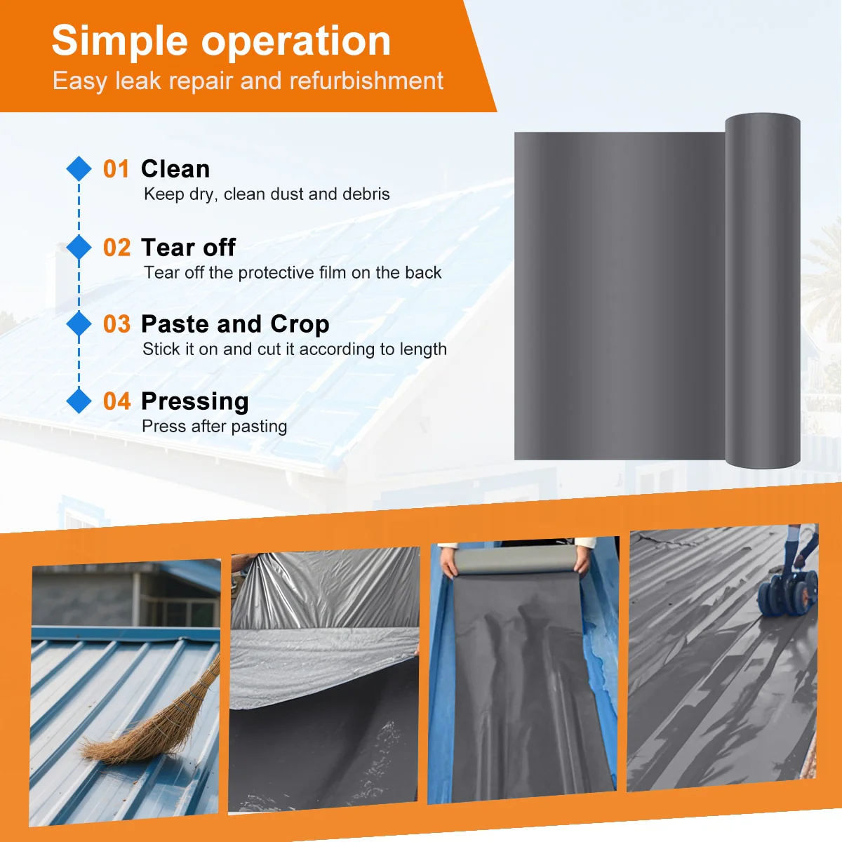 Agfabric Industrial Roof Waterproof Tape, Gray Roll Roofing, 0.66-ft W x 16.4-ft L (10.76-sq ft) - Image 5