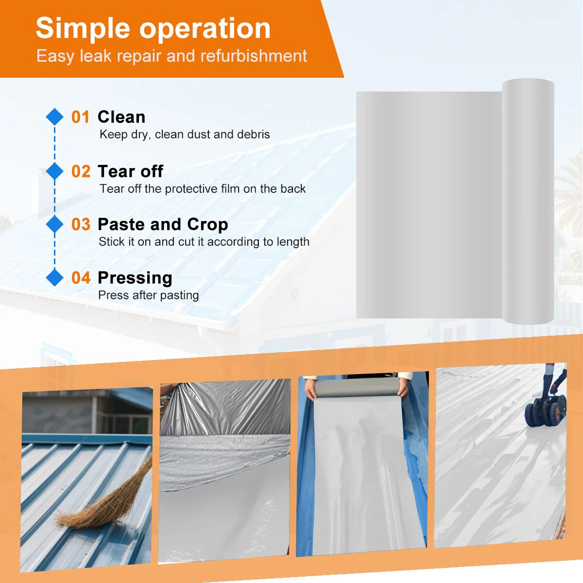 Agfabric Industrial Roof Waterproof Tape, Silver Roll Roofing, 0.98-ft W x 32.81-ft L (32.3-sq ft) - Image 5