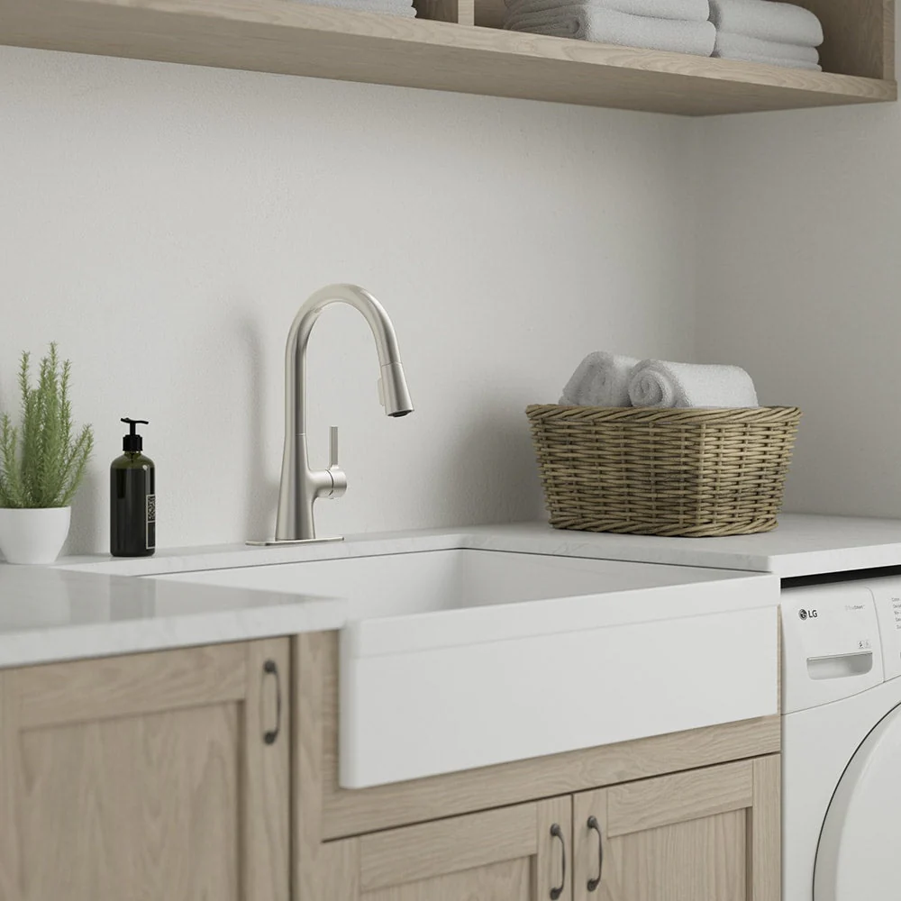 allen + roth Gillen Stainless Utility Faucet with Pulldown Sprayer - Image 5