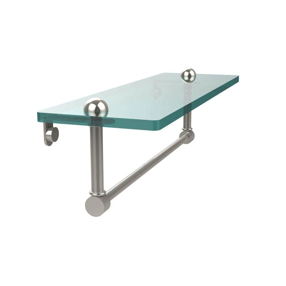Allied Brass 16 in. L x 5 in. H x 5 in. W Clear Glass Bathroom Shelf with Towel Bar in Polished Nickel