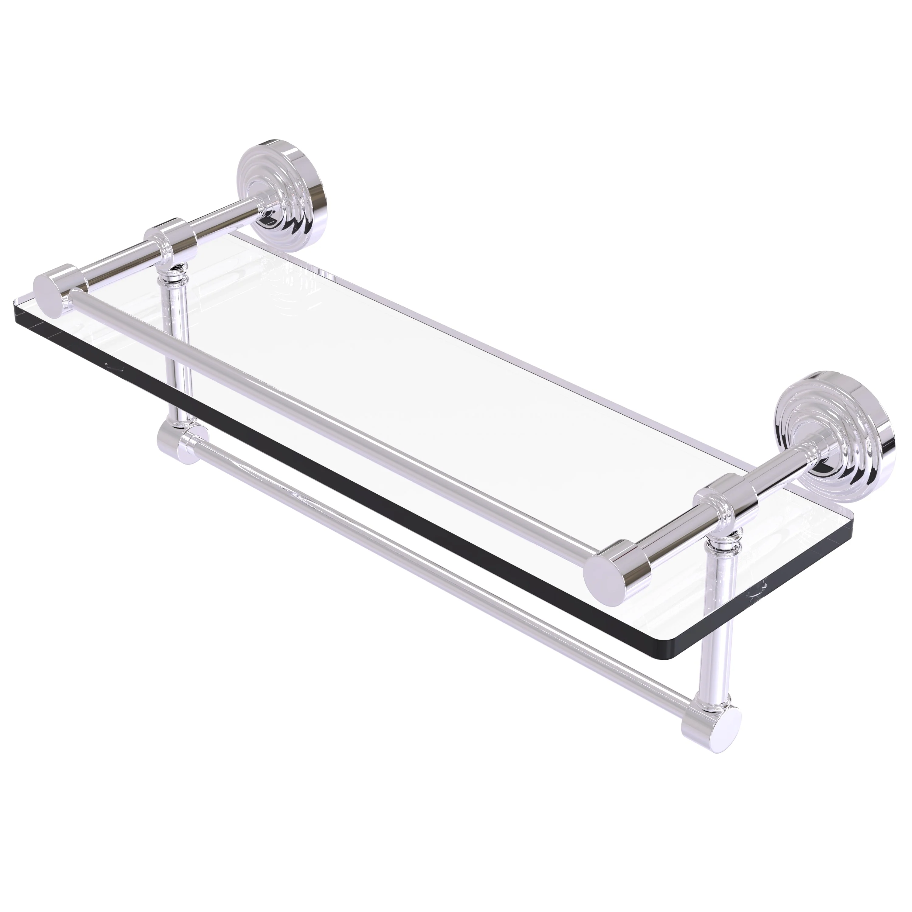 Allied Brass 16 in. L x 5 in. H x 5 in. W Gallery Clear Glass Bathroom Shelf with Towel Bar, Polished Nickel - Image 5