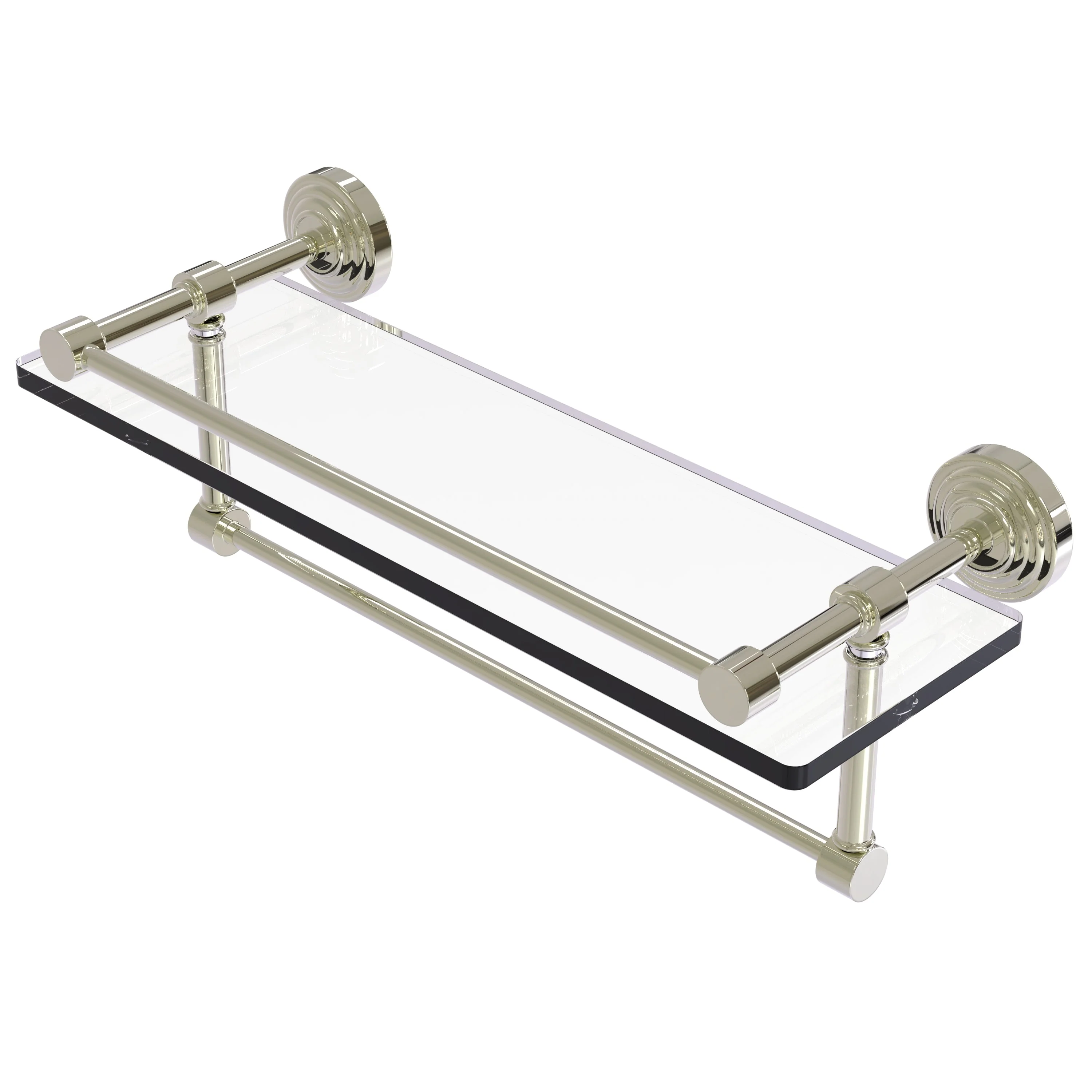 Allied Brass 16 in. L x 5 in. H x 5 in. W Gallery Clear Glass Bathroom Shelf with Towel Bar, Polished Nickel - Image 6