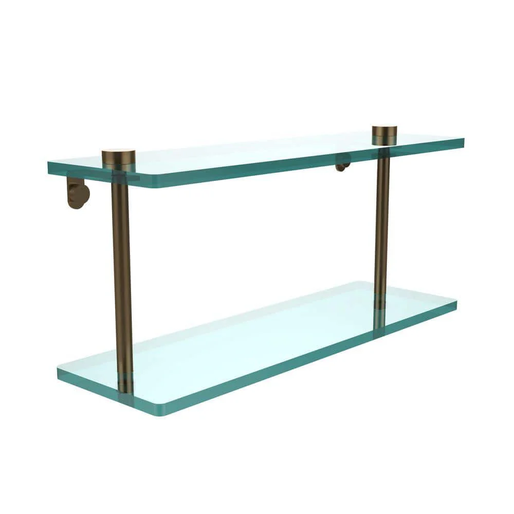 Allied Brass 16 in. L x 8 in. H x 5 in. W 2-Tier Clear Glass Bathroom Shelf with Gallery Rail, Brushed Bronze