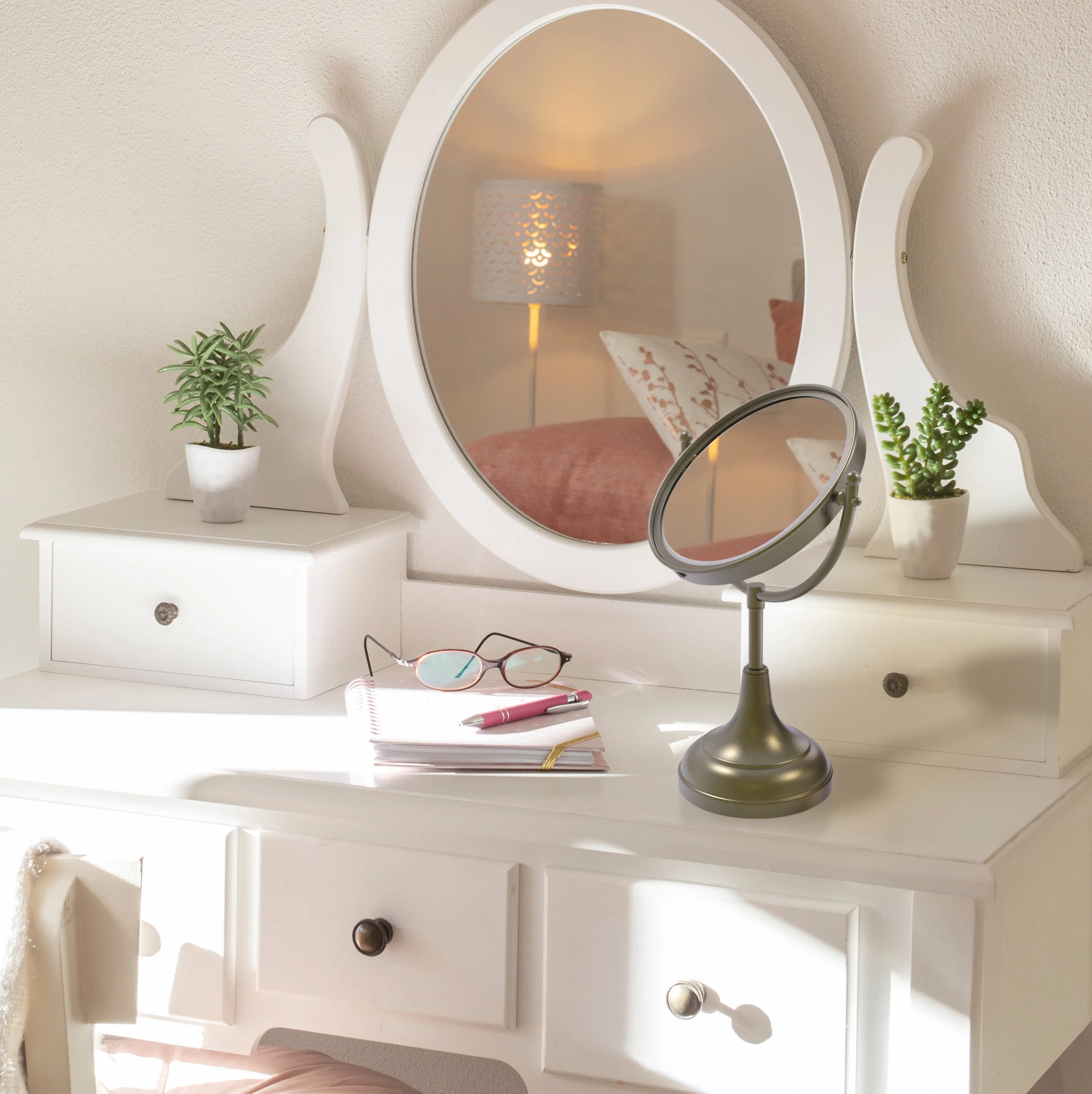 Allied Brass 8-in x 15-in Matte Gray Double-Sided Magnifying Countertop Vanity Mirror, 4X - Image 2