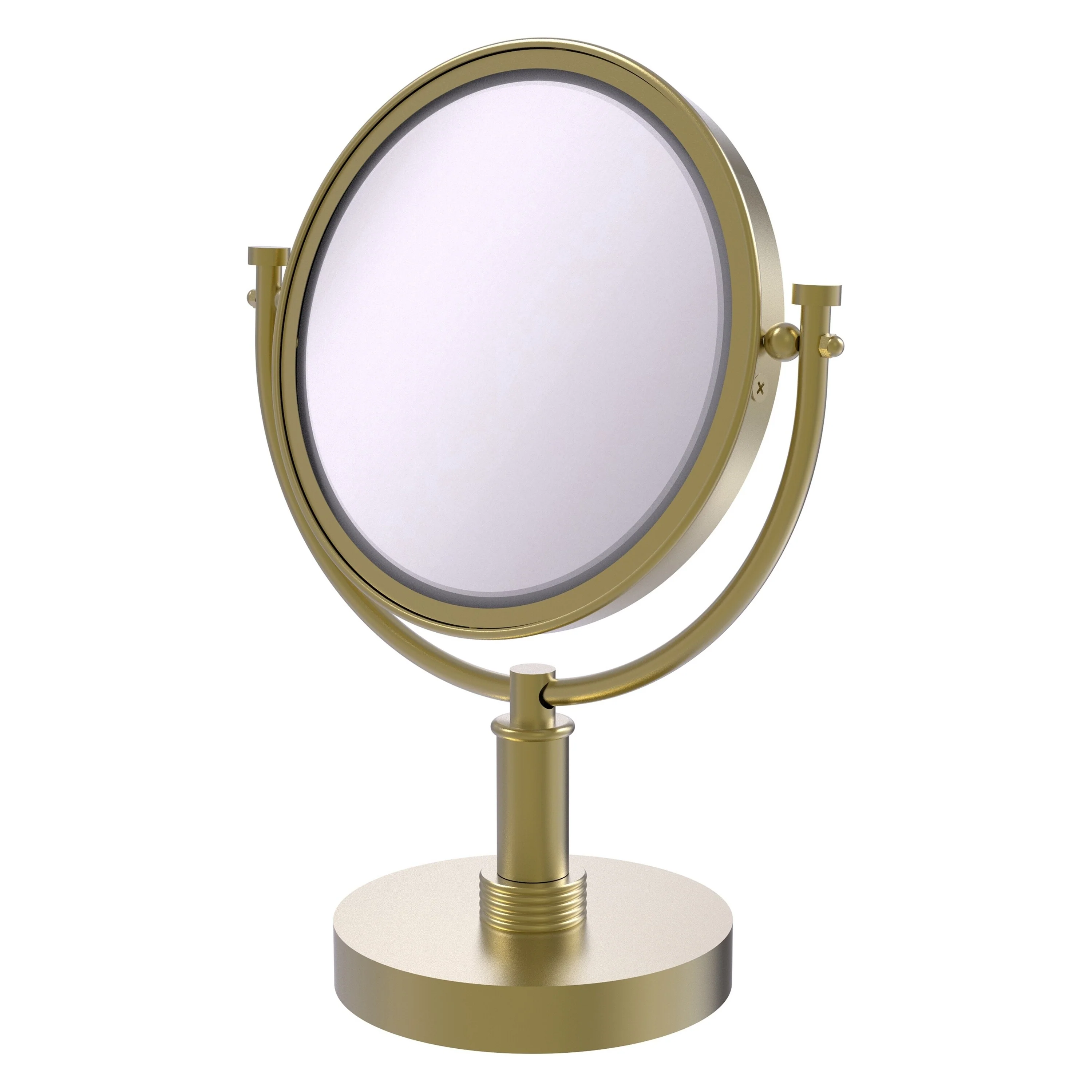 Allied Brass 8-in x 15-in Satin Brass Double-Sided Magnifying Countertop Vanity Mirror