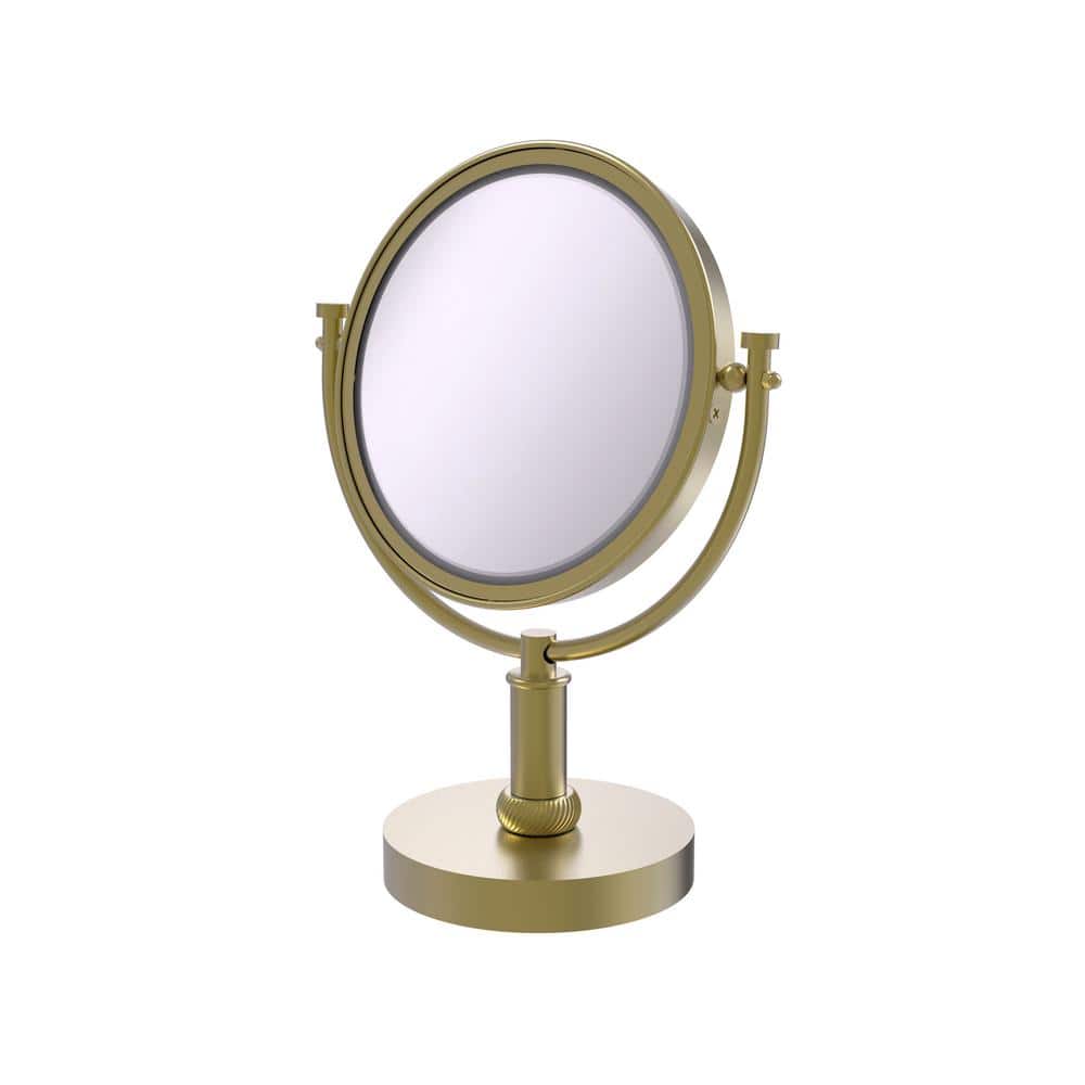 Allied Brass 8-in x 15-in Satin Brass Double-Sided Magnifying Countertop Vanity Mirror