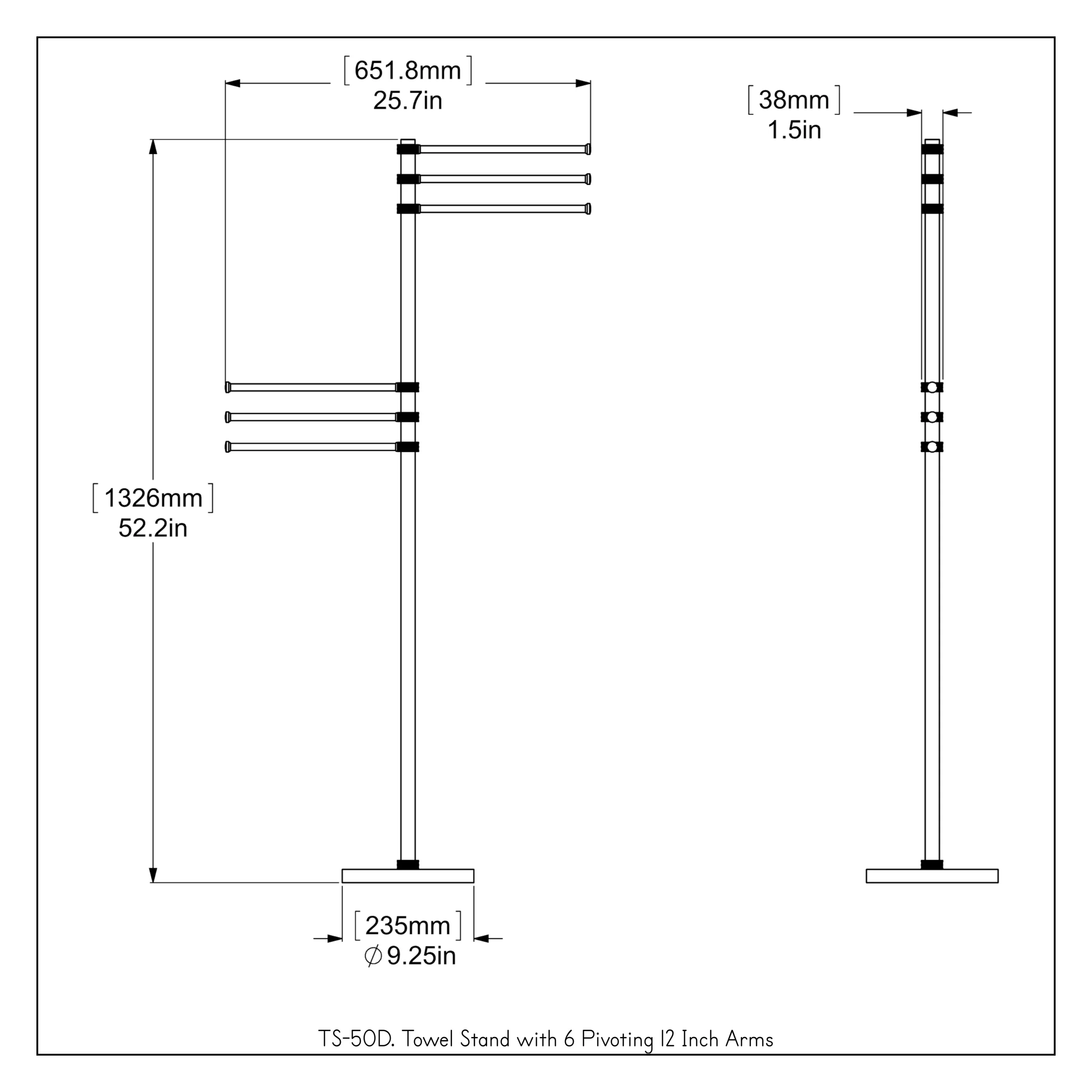 Allied Brass Antique Brass Freestanding Towel Rack, 52.2-in Height, 6 Pivoting Arms - Image 3