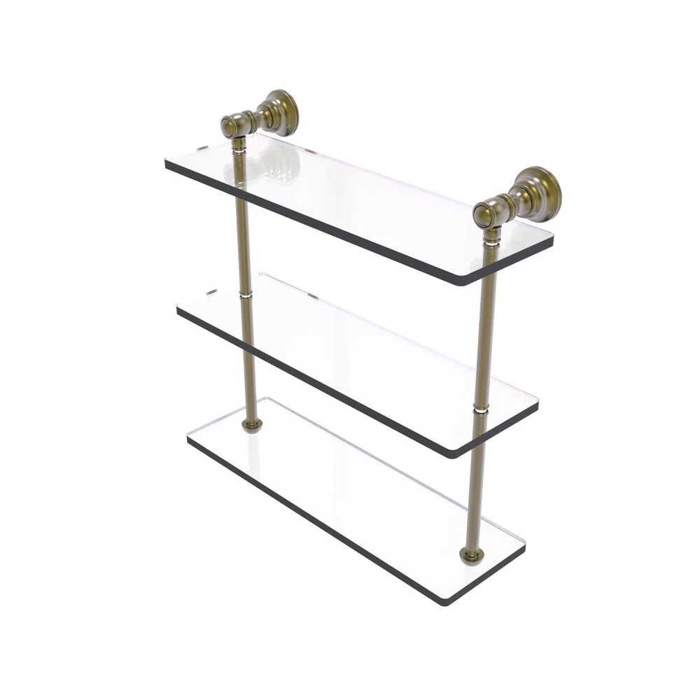 Allied Brass Carolina Antique Brass 3-Tier Brass Wall Mount Bathroom Shelf, 16 in x 16 in x 5 in