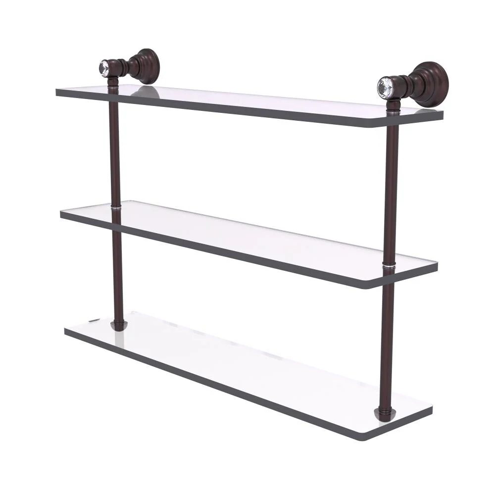 Allied Brass Carolina Crystal Antique Bronze 3-Tier Brass Wall Mount Bathroom Shelf
