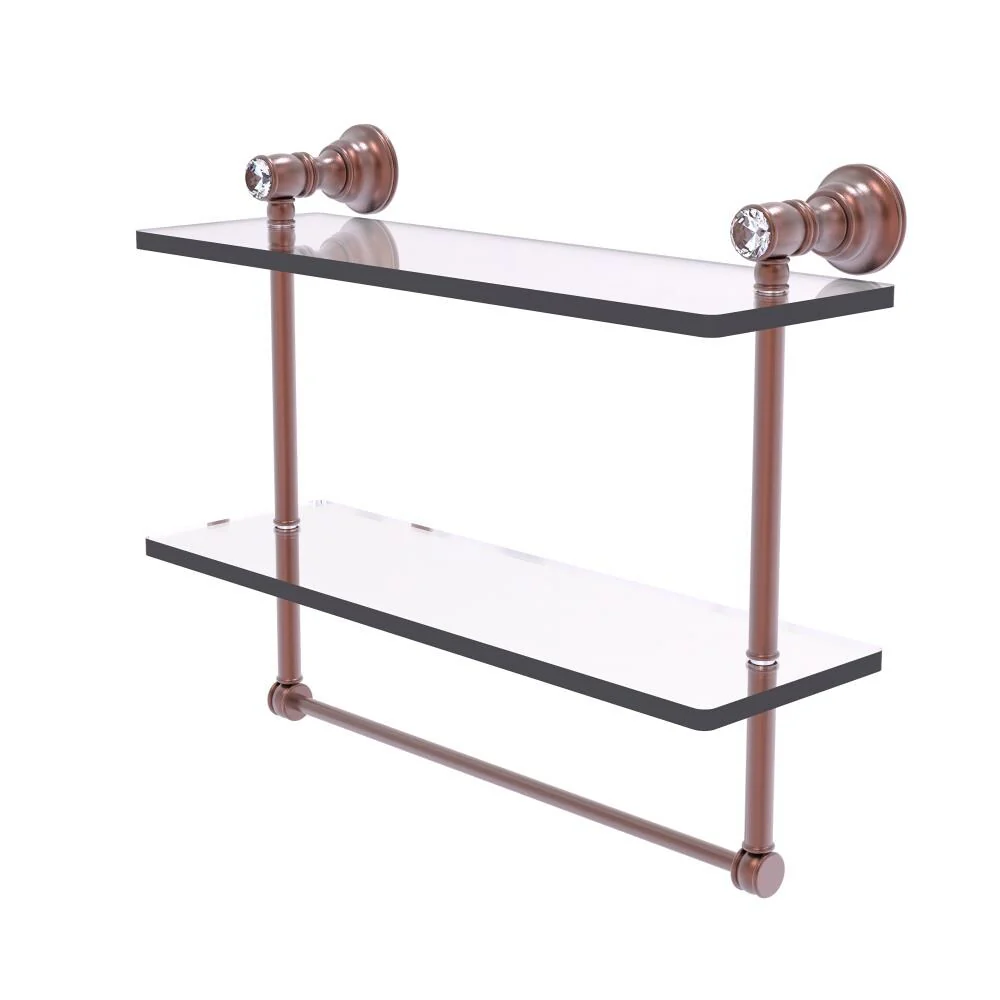 Allied Brass Carolina Crystal Antique Copper 2-Tier Brass Wall Mount Bathroom Shelf, 16 x 9.5 x 5 in