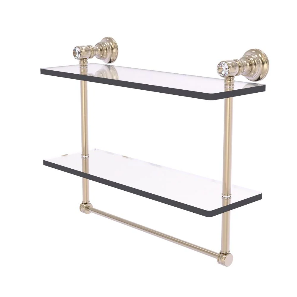 Allied Brass Carolina Crystal Antique Pewter 2-Tier Brass Wall Mount Bathroom Shelf