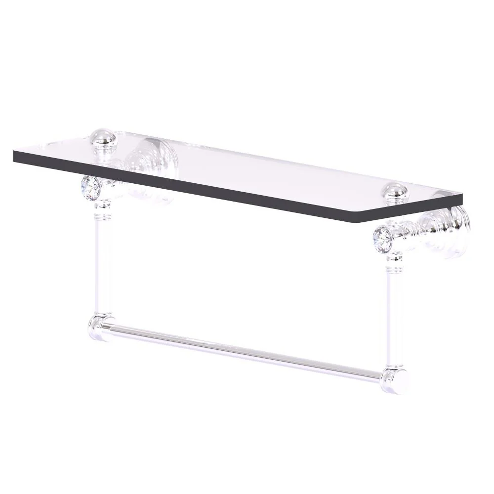 Allied Brass Carolina Crystal Polished Chrome 1-Tier Wall-Mount Bathroom Shelf with Towel Bar, 16-in Glass