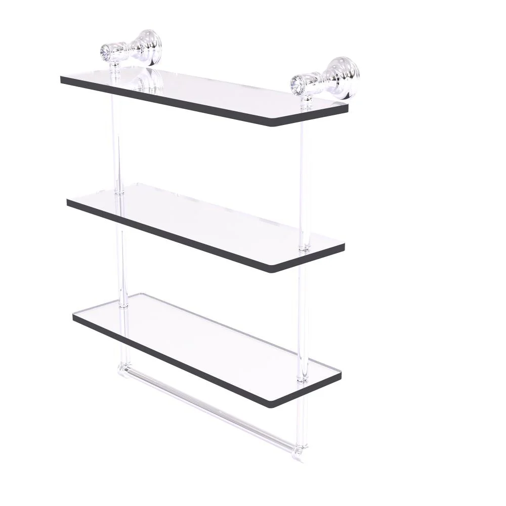 Allied Brass Carolina Crystal Polished Chrome 3-Tier Brass Wall Mount Bathroom Shelf, 16-in x 19.7-in x 5-in