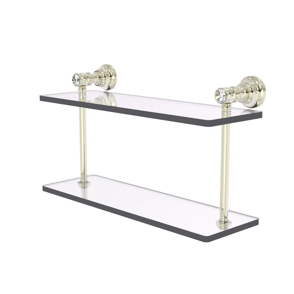 Allied Brass Carolina Crystal Polished Nickel 2-Tier Brass Wall Mount Bathroom Shelf (16-in x 9.2-in x 5-in)
