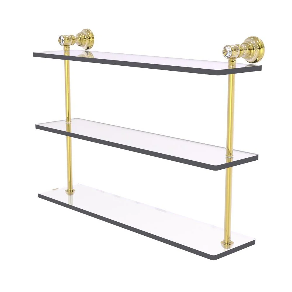Allied Brass Carolina Crystal Unlacquered Brass 3-Tier Wall Mount Bathroom Shelf, 22 x 16 x 5 in