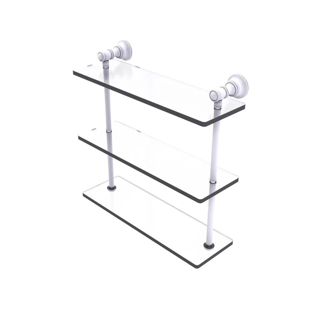 Allied Brass Carolina Matte White 3-Tier Brass Wall Mount Bathroom Shelf, 16 x 16 x 5 in