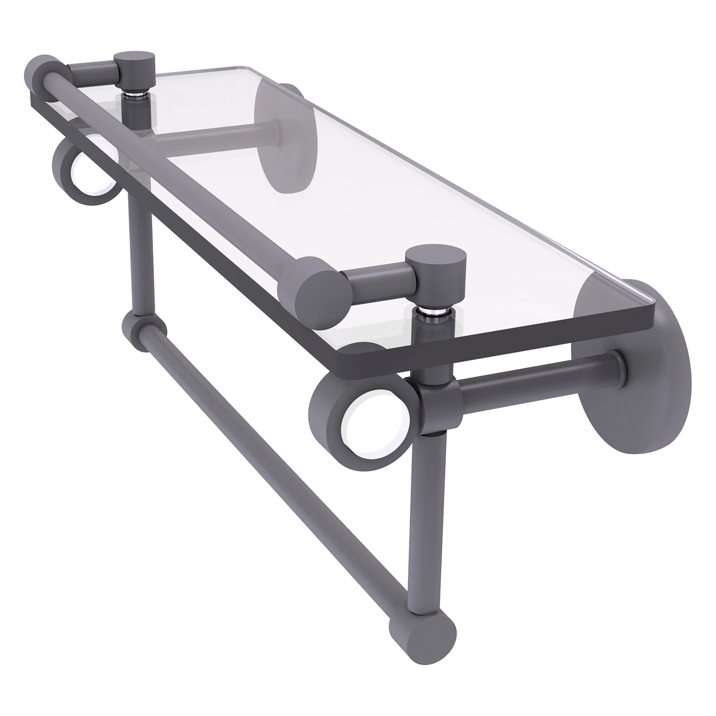 Allied Brass Clearview Matte Gray 1-Tier Brass Wall Mount Bathroom Shelf, 16 x 6.7 x 5 in