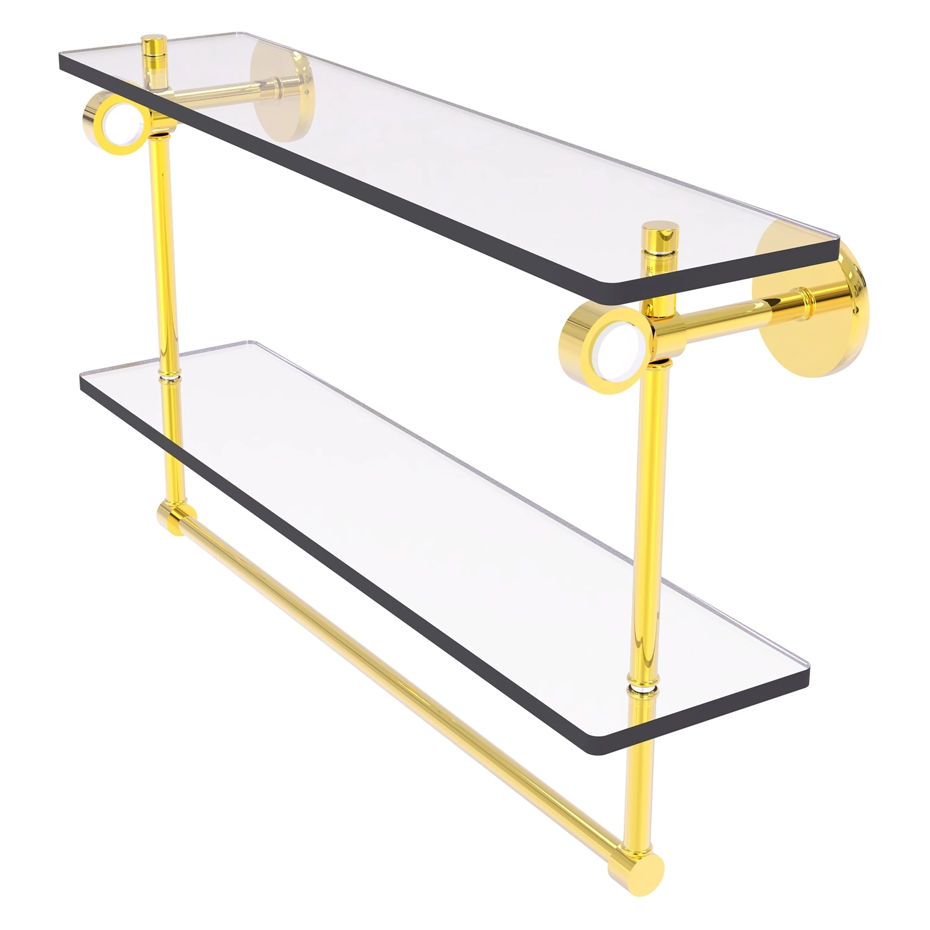 Allied Brass Clearview Polished Brass 2-Tier Wall Mount Bathroom Shelf with Towel Bar, 22 x 12.8 x 5 in