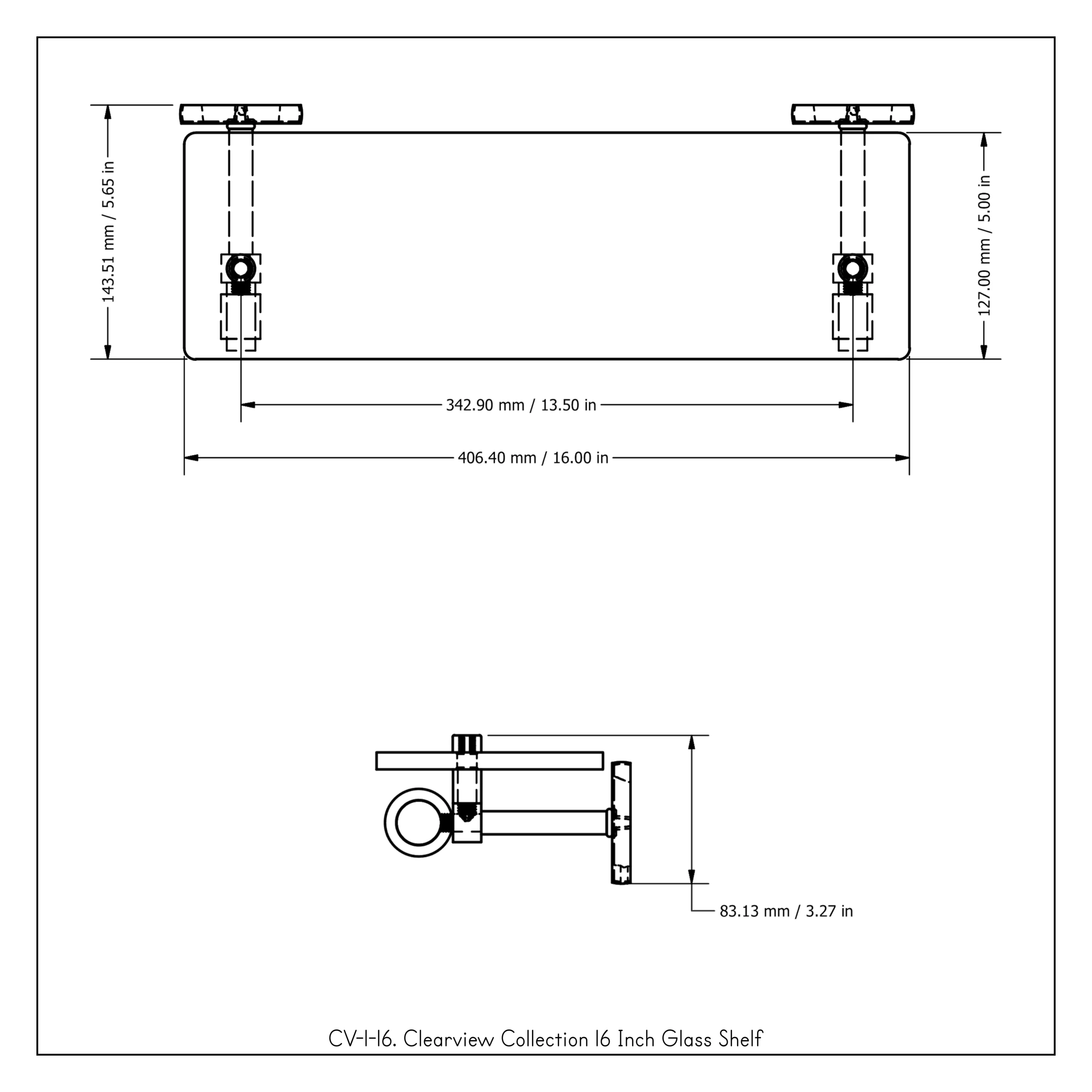 Allied Brass Clearview Unlacquered Brass 1-Tier Wall-Mount Bathroom Shelf, 16 x 5 x 3.3 in - Image 2