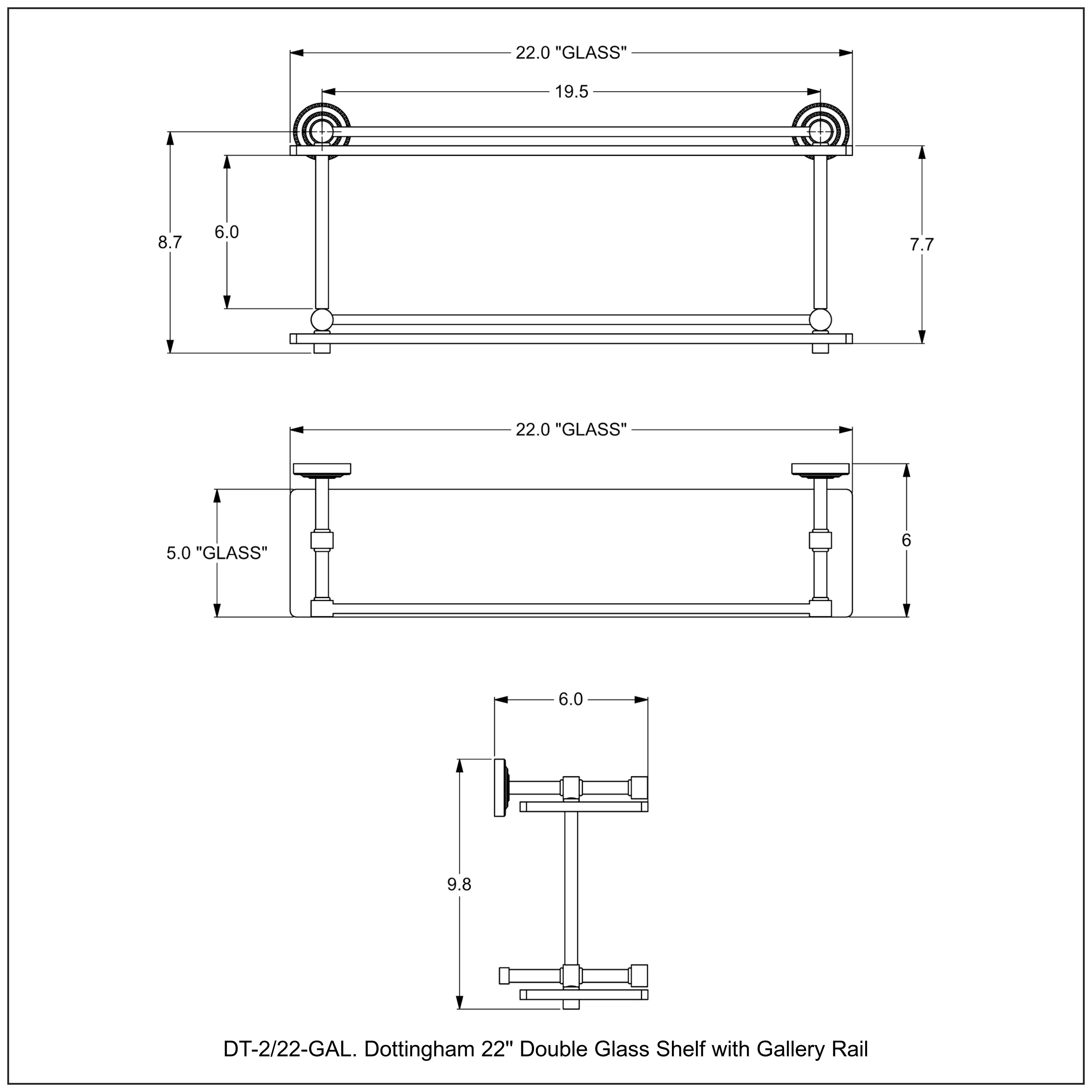 Allied Brass Dottingham Polished Chrome 2-Tier Brass Wall Mount Bathroom Shelf, 22-in - Image 3