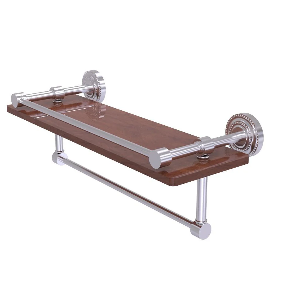 Allied Brass Dottingham Satin Chrome 1-Tier Brass Wall Mount Bathroom Shelf, 16 x 5 in, with Towel Bar