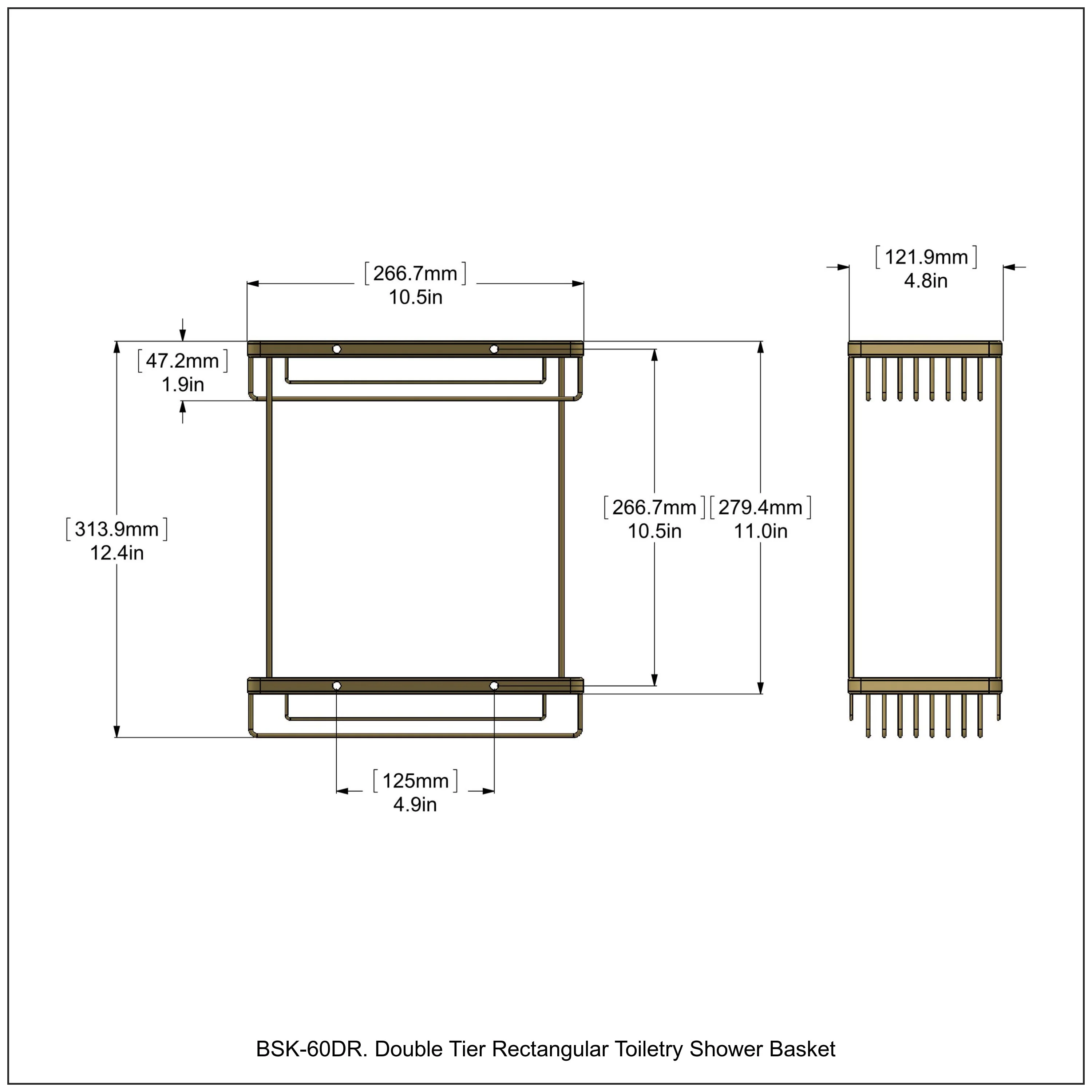 Allied Brass Double Tier Rectangular Toiletry Shower Basket in Antique Bronze, 10.5 x 12 x 4.8 in - Image 2