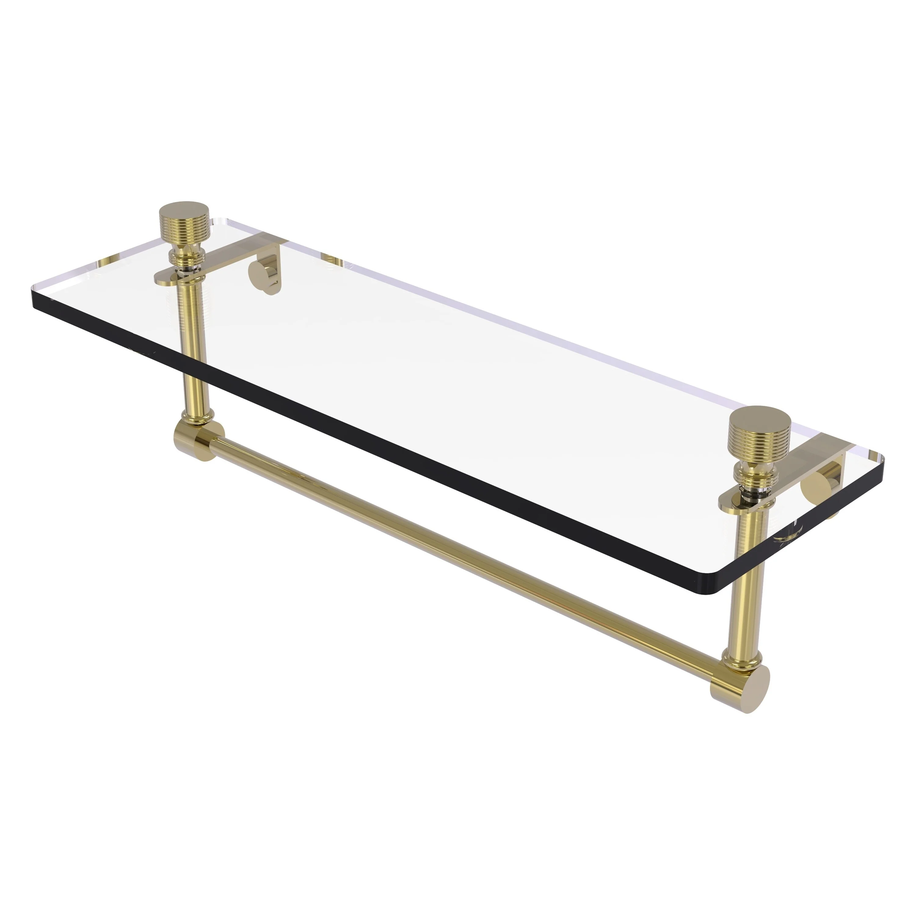 Allied Brass Foxtrot Unlacquered Brass 1-Tier Wall-Mount Bathroom Shelf with Integrated Towel Bar, 16 x 5 in