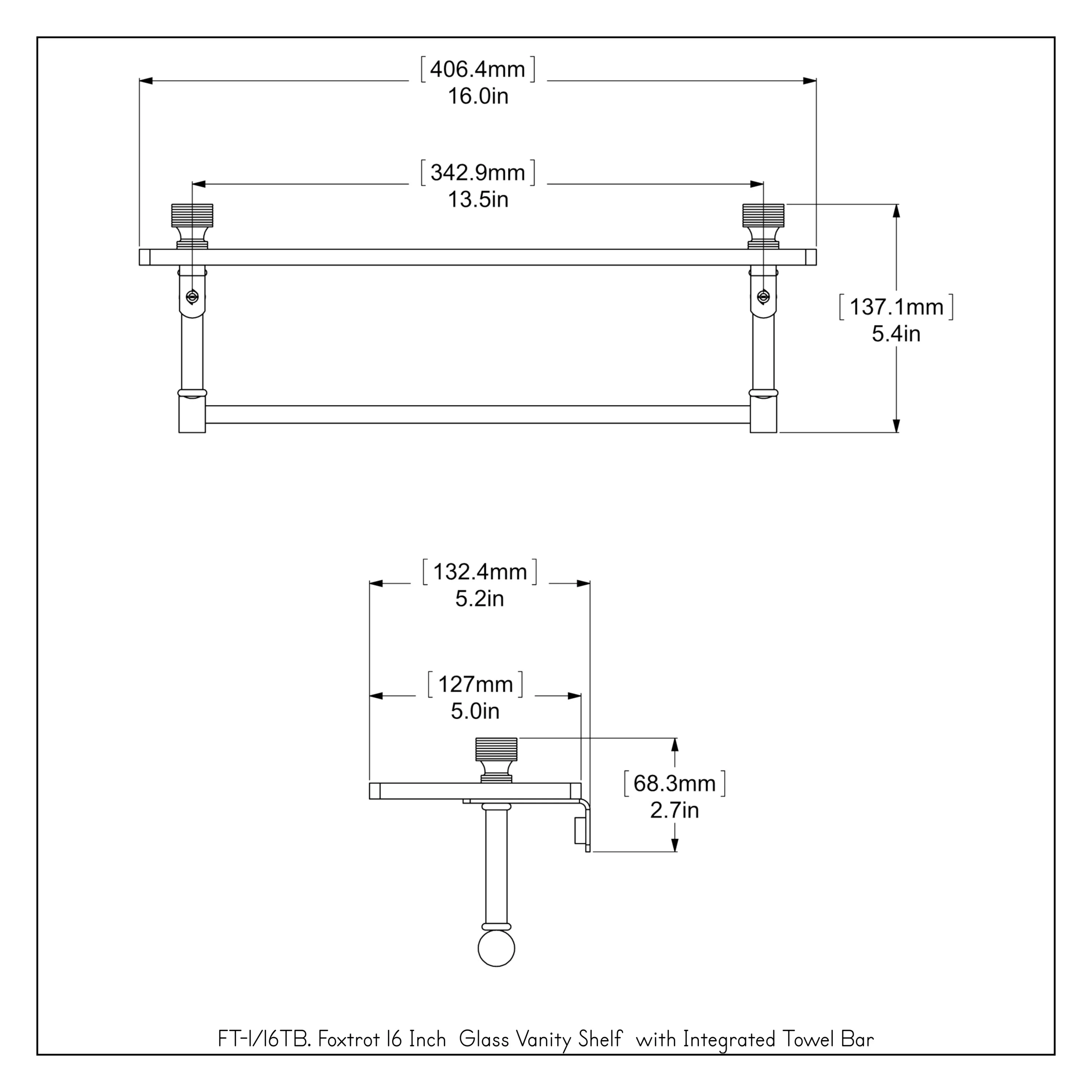 Allied Brass Foxtrot Unlacquered Brass 1-Tier Wall-Mount Bathroom Shelf with Integrated Towel Bar, 16 x 5 in - Image 3
