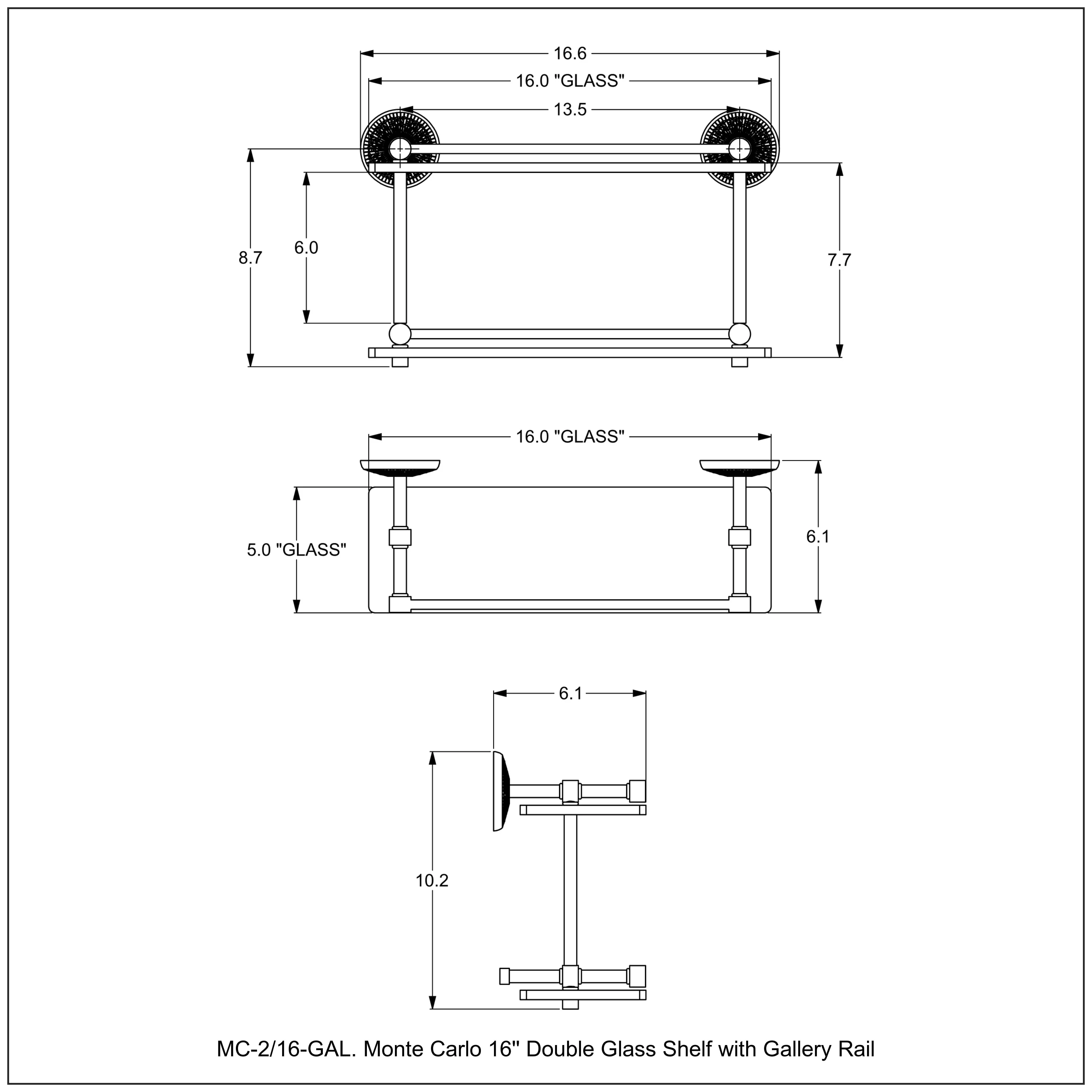 Allied Brass Monte Carlo Antique Copper 2-Tier Brass Wall Mount Bathroom Shelf, 16 in x 8 in x 5 in - Image 3