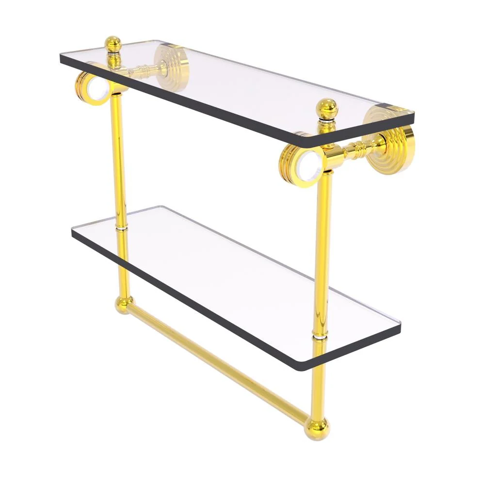 Allied Brass Pacific Grove Polished Brass 2-Tier Wall-Mount Bathroom Shelf with Towel Bar, 16 x 13 x 5 in.