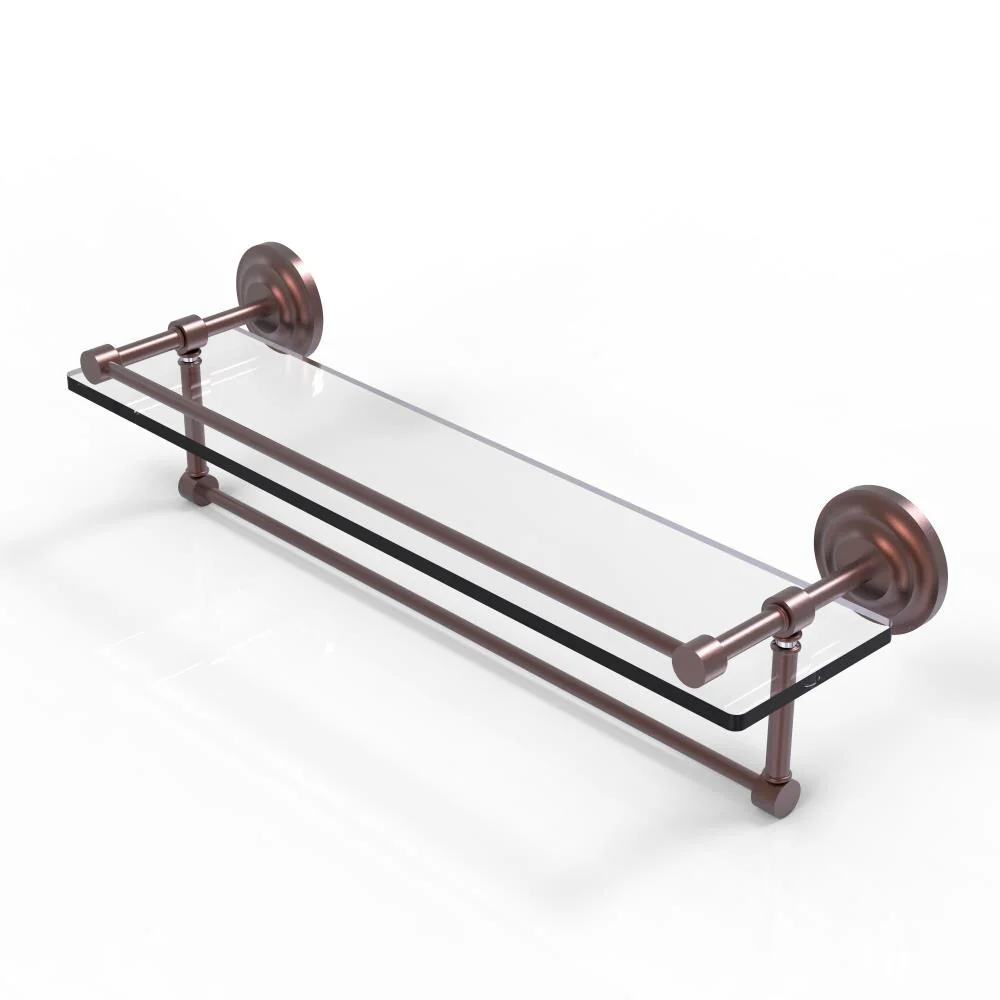 Allied Brass Que New Antique Copper 1-Tier Brass Wall Mount Bathroom Shelf, 22 x 5 in with Towel Bar