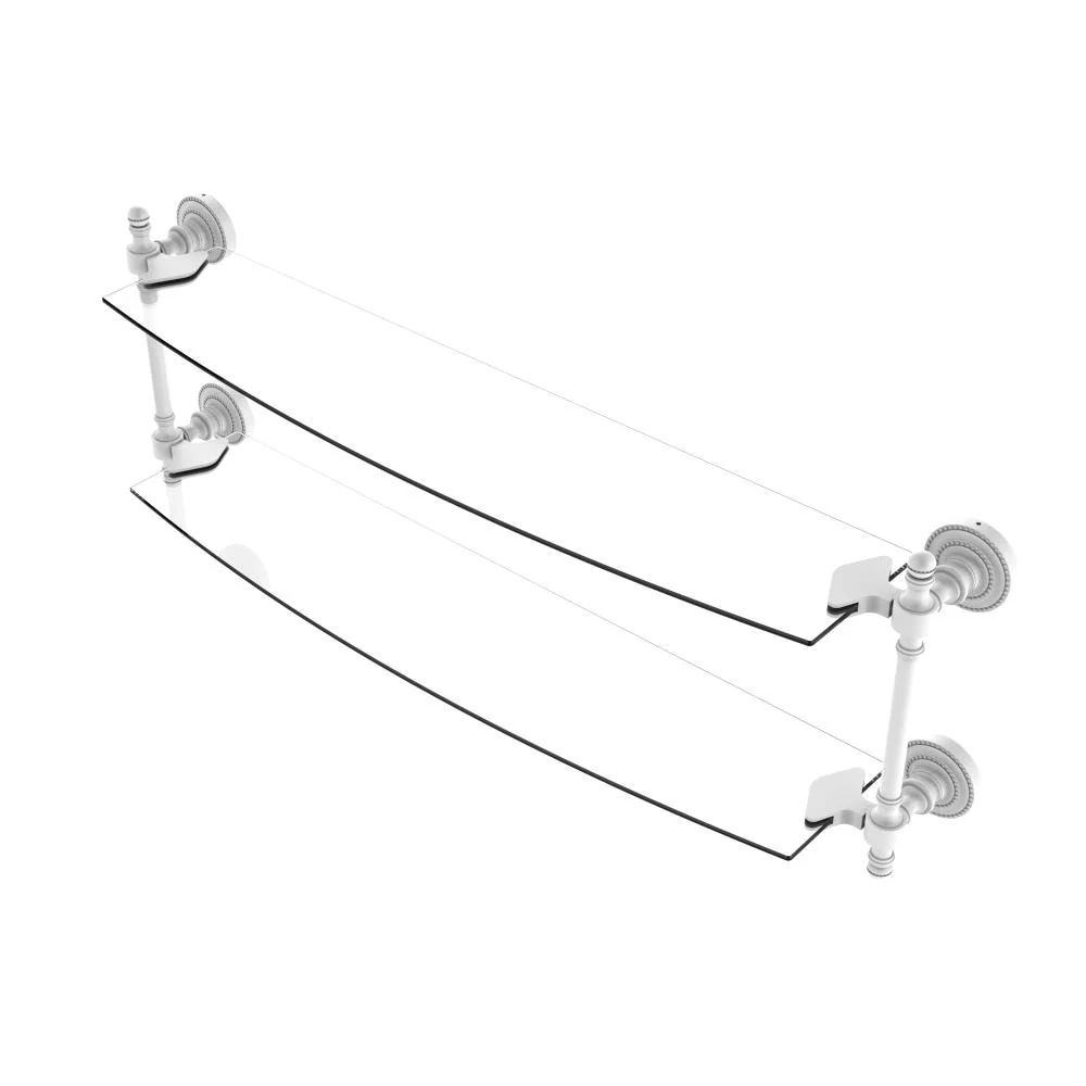 Allied Brass Retro Dot Matte White 2-Tier Brass Wall Mount Bathroom Shelf, 24-in