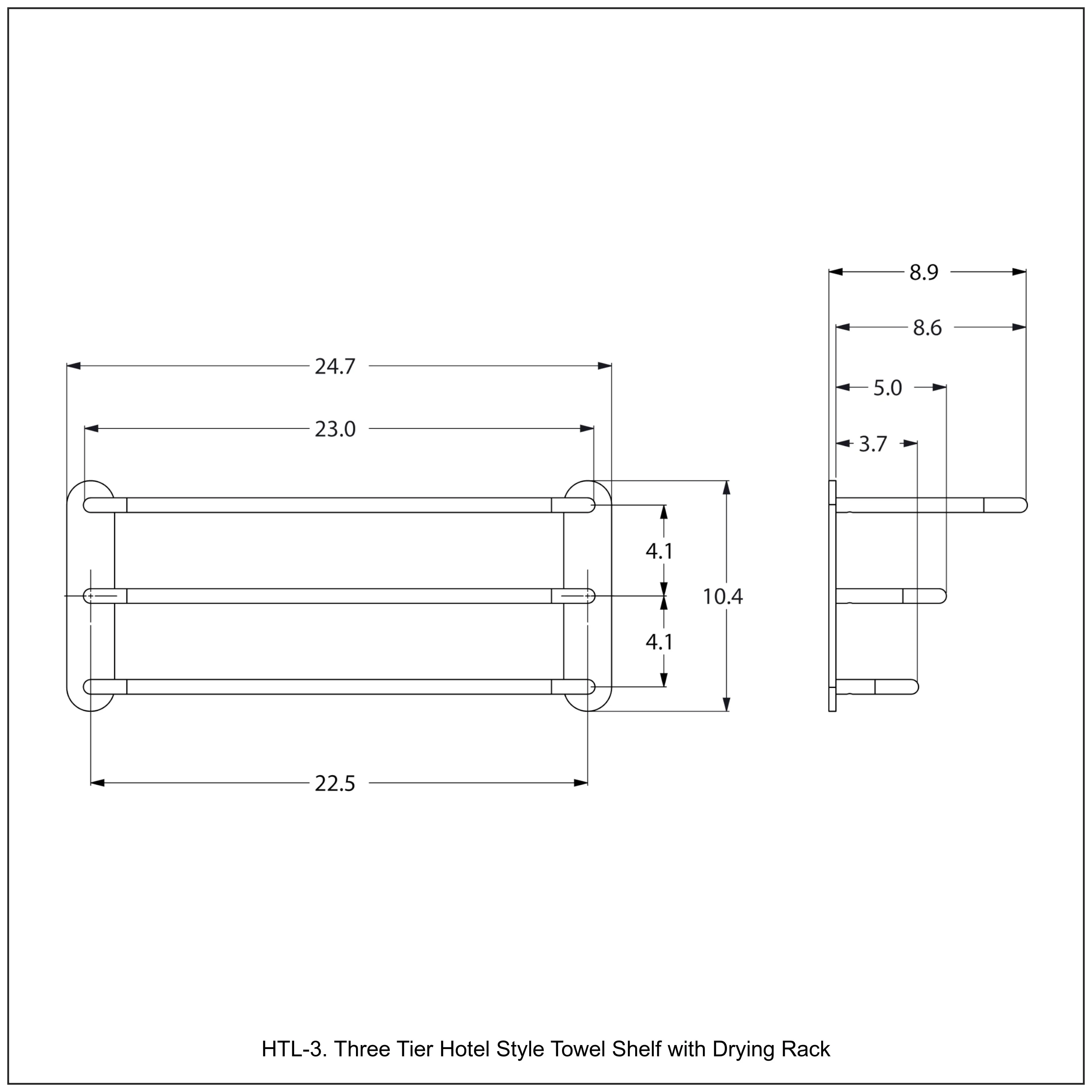 Allied Brass Satin Chrome Wall Mount Towel Rack, 23 x 9 x 10 in, 3-Bar - Image 3