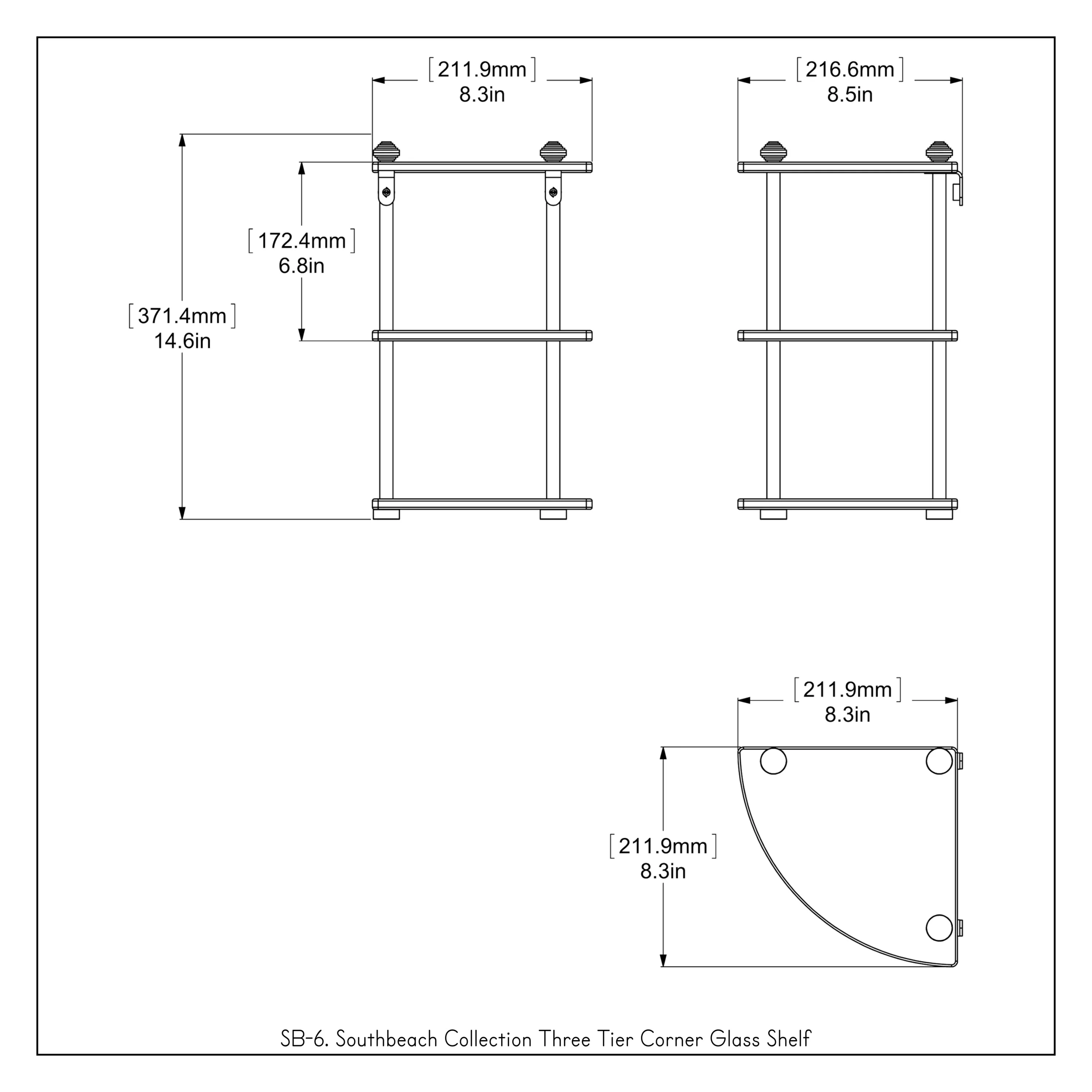 Allied Brass Southbeach Oil-Rubbed Bronze 3-Tier Brass Wall Mount Corner Bathroom Shelf, 8 in x 15 in x 8 in - Image 3