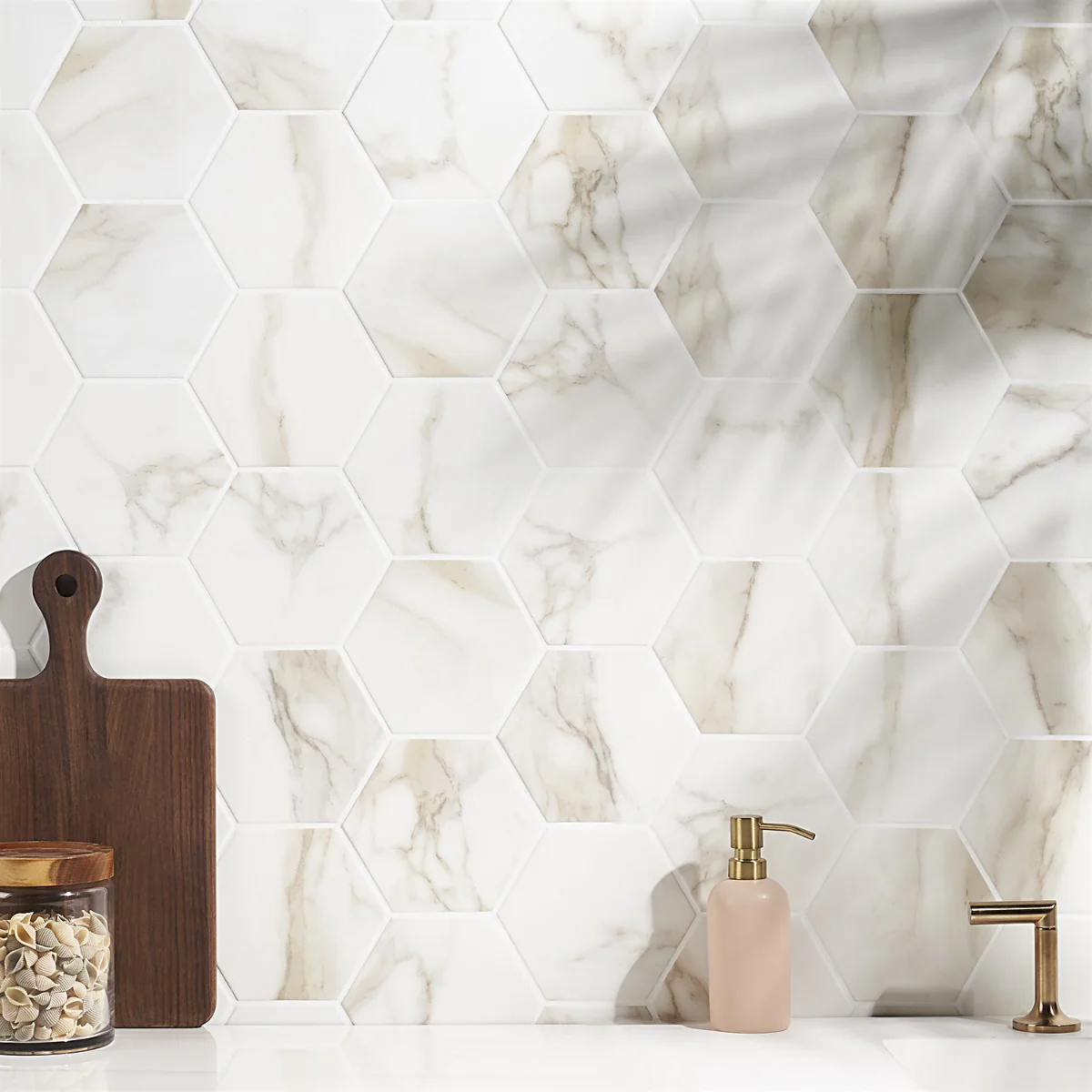Amalfi Calacatta White 6" Hexagon Matte Porcelain Tile - Lux Tile