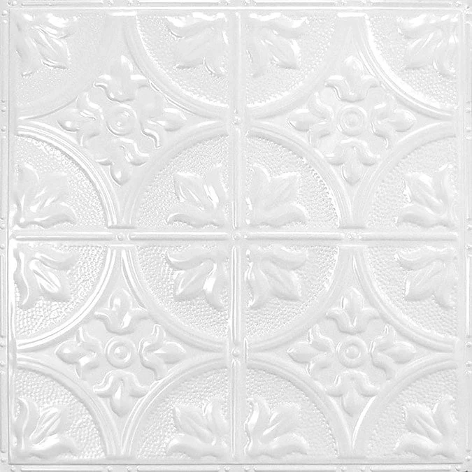 American Tin Ceilings 2-ft x 2-ft Bright White Satin Steel Surface-mount Ceiling Tile (5-Pack, 20-sq ft / Case)