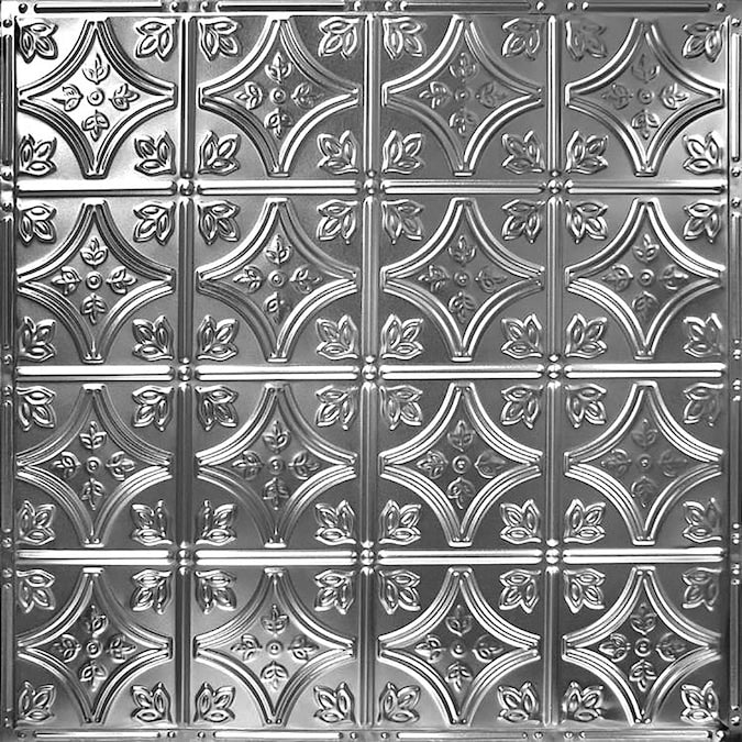 American Tin Ceilings 2-ft x 2-ft Brushed Satin Nickel Steel Surface-mount Ceiling Tile (5-Pack, 20-sq ft / Case)