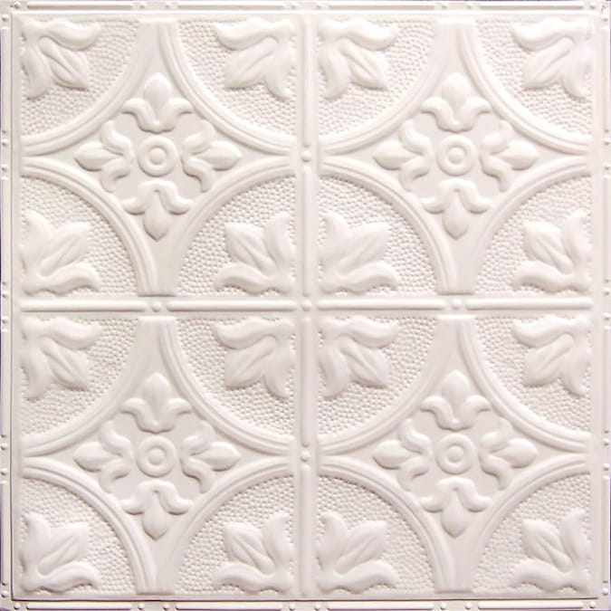 American Tin Ceilings 2-ft x 2-ft Creamy White Satin Steel Surface-mount Ceiling Tile (5-Pack, 20-sq ft / Case)