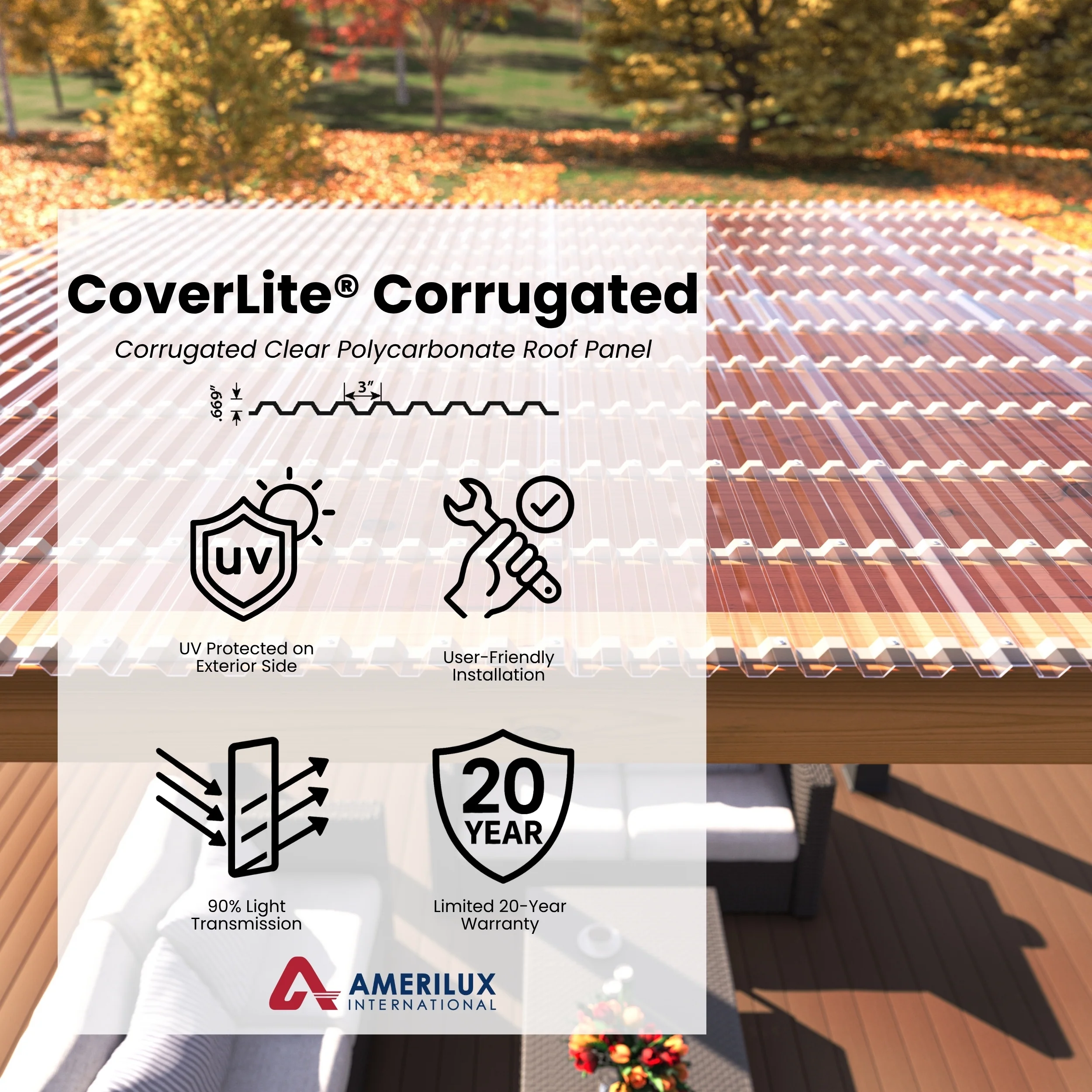 AmeriLux International CoverLite 2.16-ft x 8-ft Corrugated Clear Polycarbonate Roof Panel - Image 4