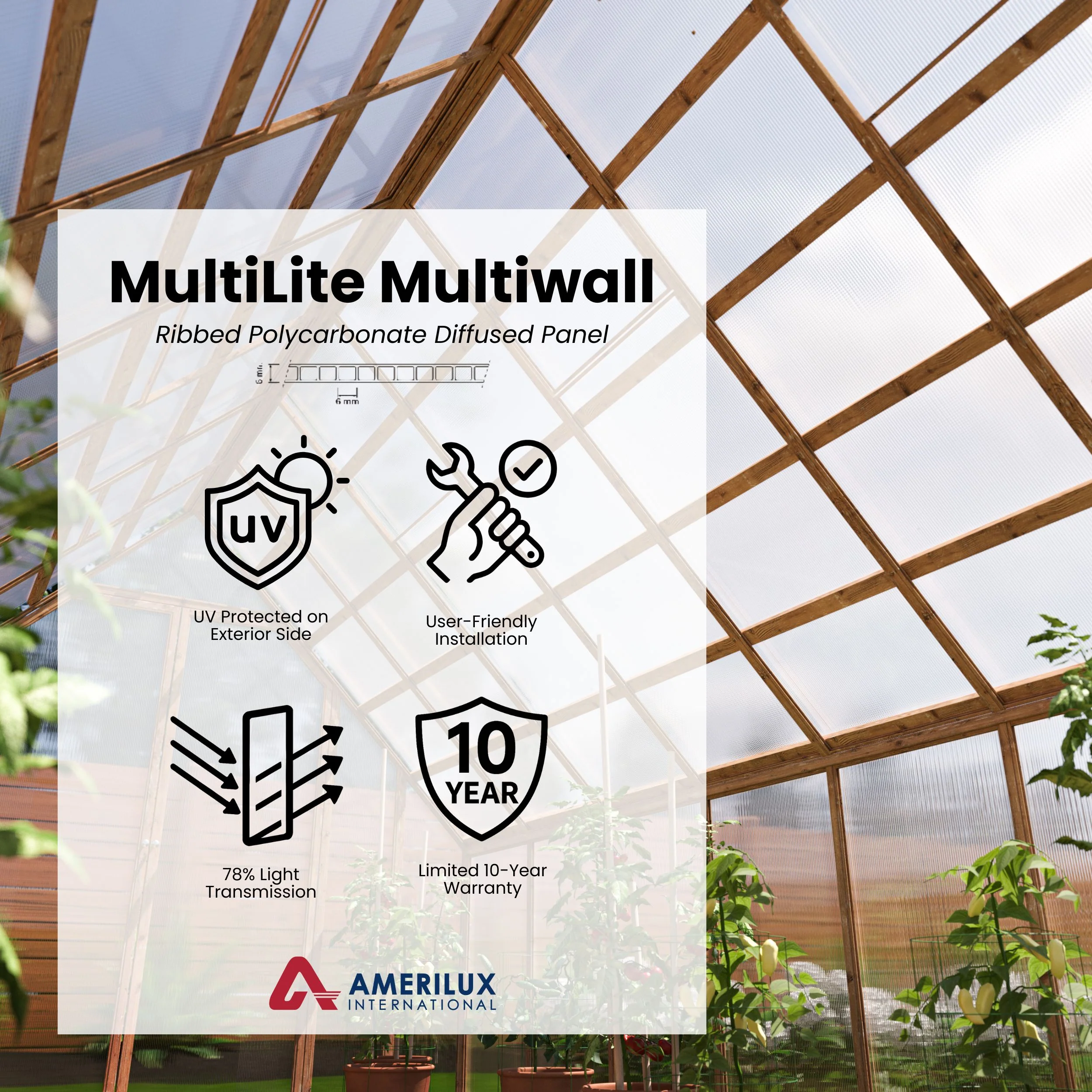 AmeriLux International MultiLite 4-ft x 8-ft Ribbed Diffused Polycarbonate Roof Panel, 6mm - Image 5