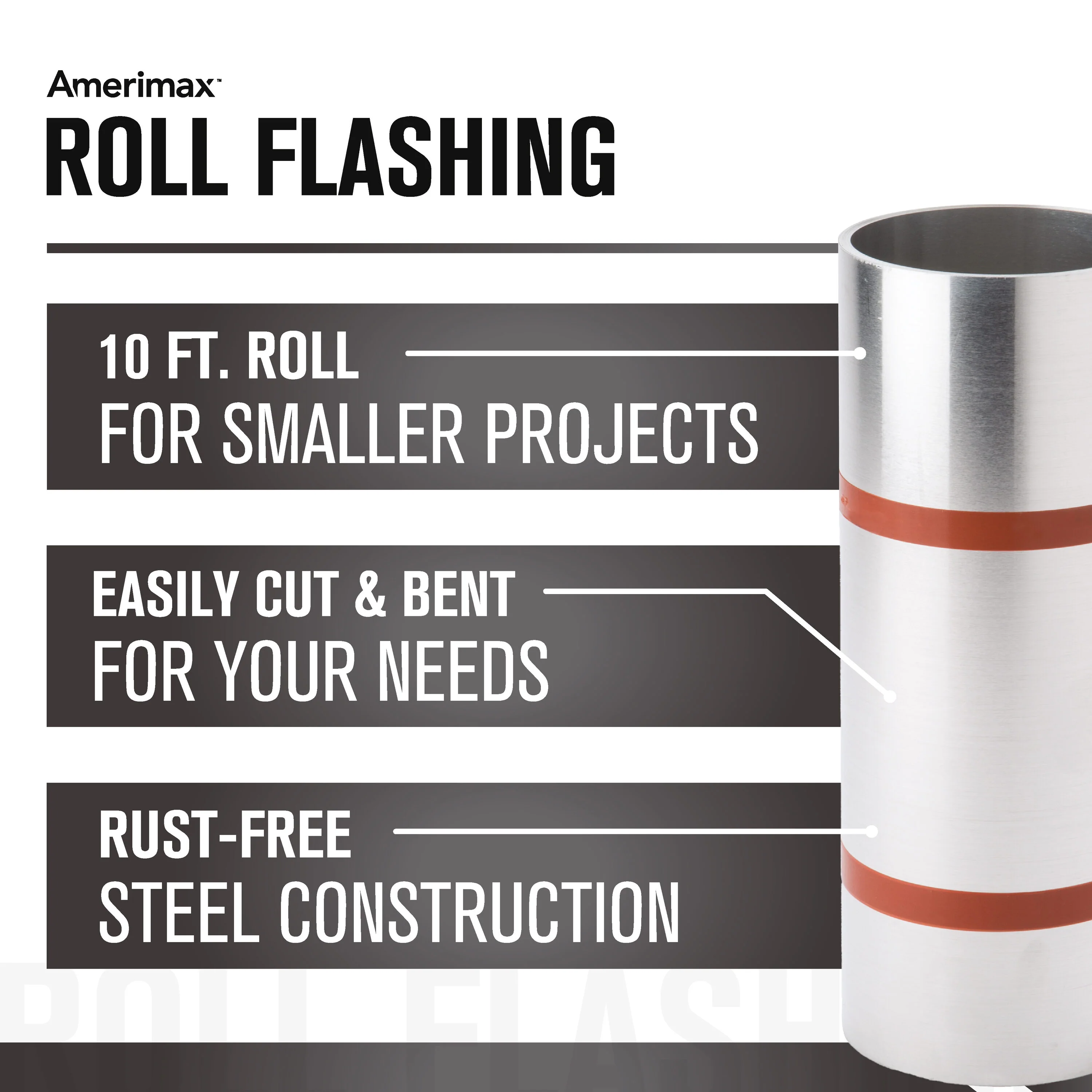 Amerimax 10-in x 10-ft Silver Galvanized Steel Roll Flashing, 0.01-in Thick - Image 4