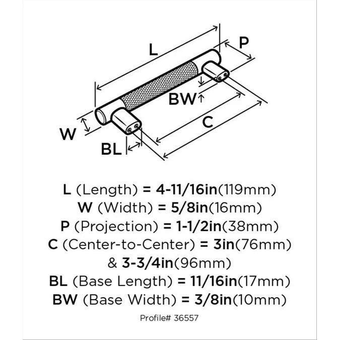 Amerock Esquire 3-in or 3-3/4-in (76Mm or 96mm) Center to Center Dual Mount Cylindrical Bar Drawer Pull - Image 3