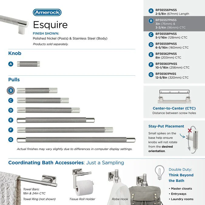 Amerock Esquire 3-in or 3-3/4-in (76Mm or 96mm) Center to Center Dual Mount Cylindrical Bar Drawer Pull - Image 7
