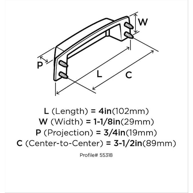 Amerock Highland Ridge 3-1/2-in (89mm) Center to Center Satin Nickel Rectangular Cup Drawer Pull - Image 3