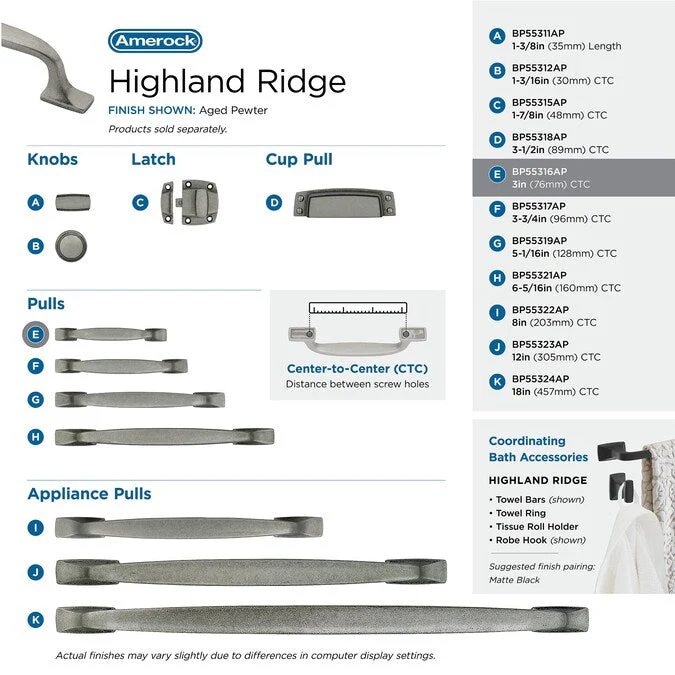 Amerock Highland Ridge (76mm) Center to Center Arch Handle Drawer Pull - Image 6