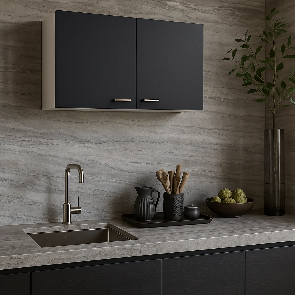 Amucolo Black White Wood Wall Kitchen Cabinet with Double Doors - 39.37 in. W x 12.6 in. D x 19.29 in. H - Image 4