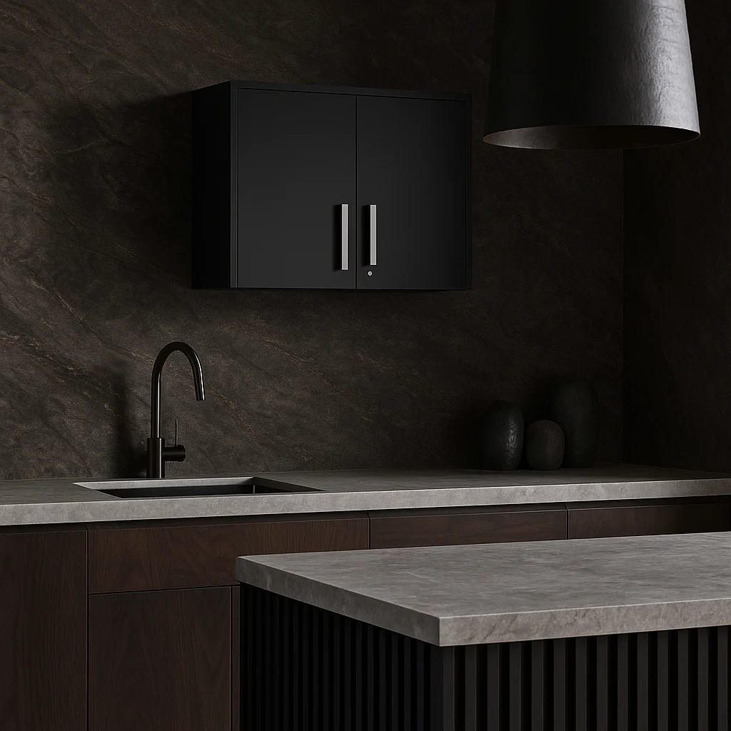 Amucolo Black Wood Wall Kitchen Cabinet with Double Doors - 27.56 in. W x 15.98 in. D x 19.69 in. H - Image 4